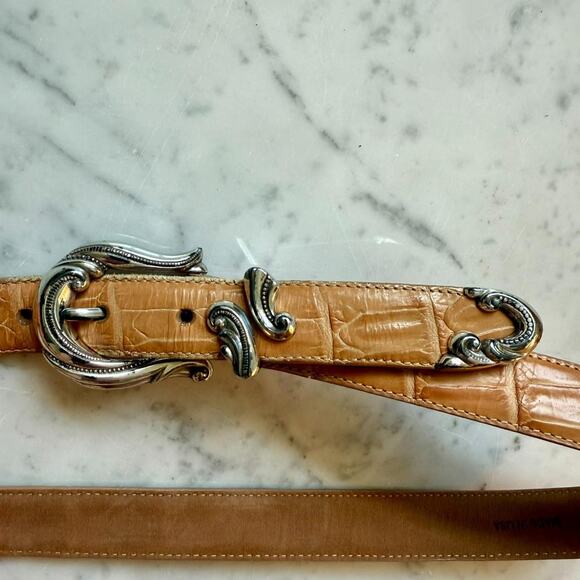 Coldwater Creek Vintage Croc Embossed Leather Belt Western Size Large - Picture 3 of 6
